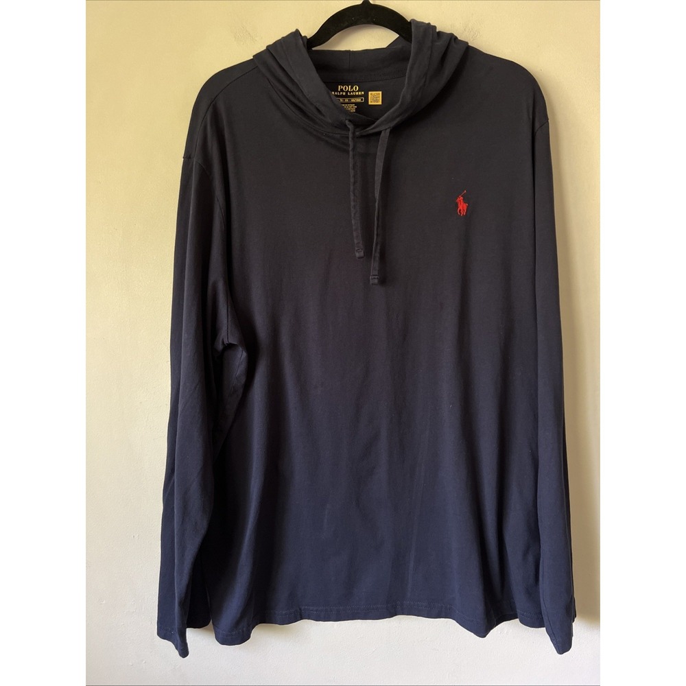 Polo Ralph Lauren Hooded T-Shirt Mens XL Navy Blue Long Sleeve Jersey Hoodie